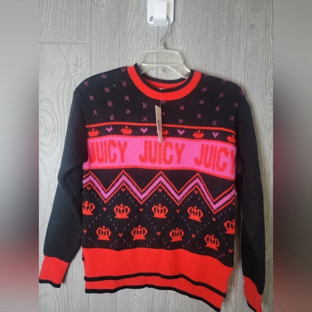 Juicy Couture Liquorice Fair Isle Crown Logo Sweater XS NWT 110007753